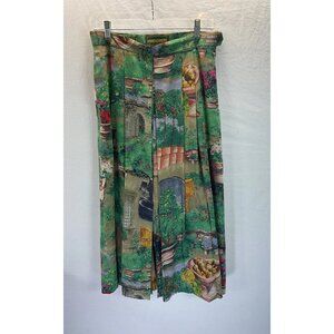 Vintage Geiger Pleated wool midi Skirt Size 40 Large Garden Floral scene Austria